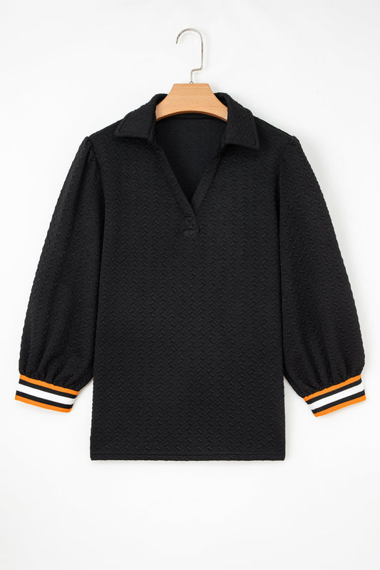 Textured Stripe Patchwork 3/4 Sleeve Sweatshirt
