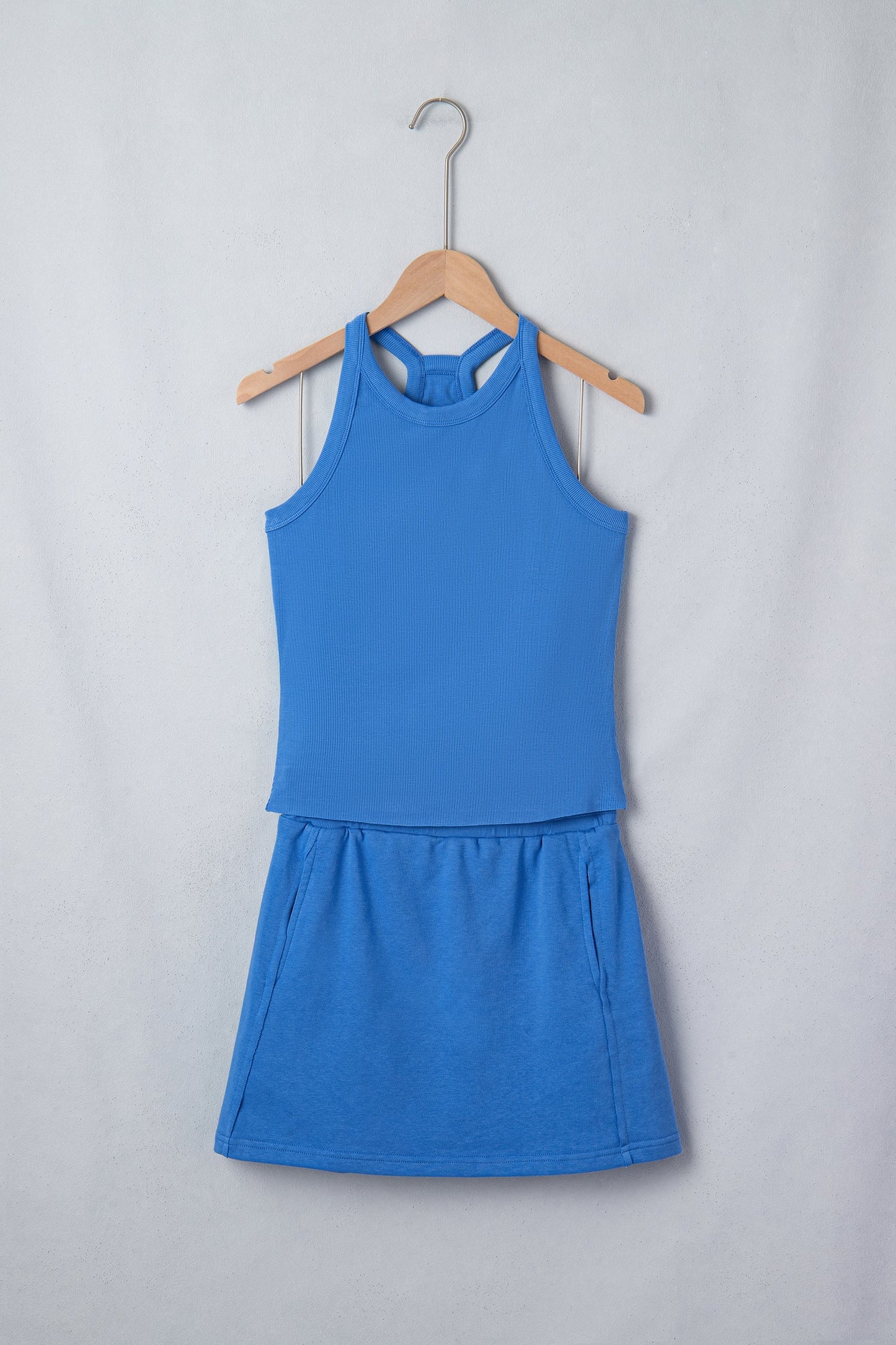 Solid Tank Top and Elastic Waist Mini Skort Set