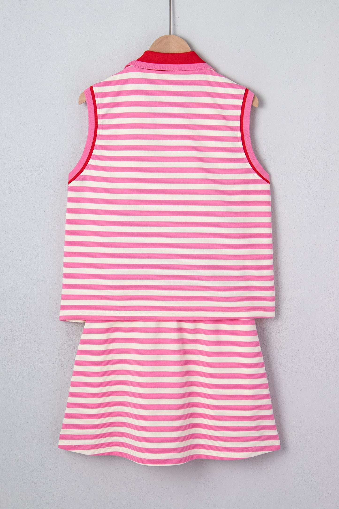 Stripe Textured Zip Collar Top & Skort Set