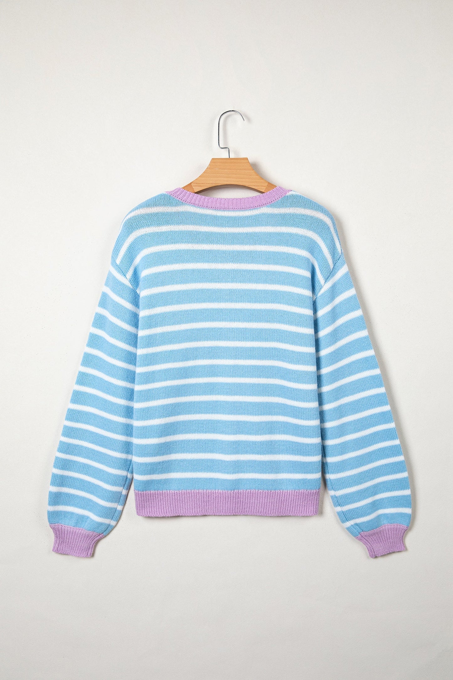 Stripe Long Sleeve Round Neck Open Front Cardigan