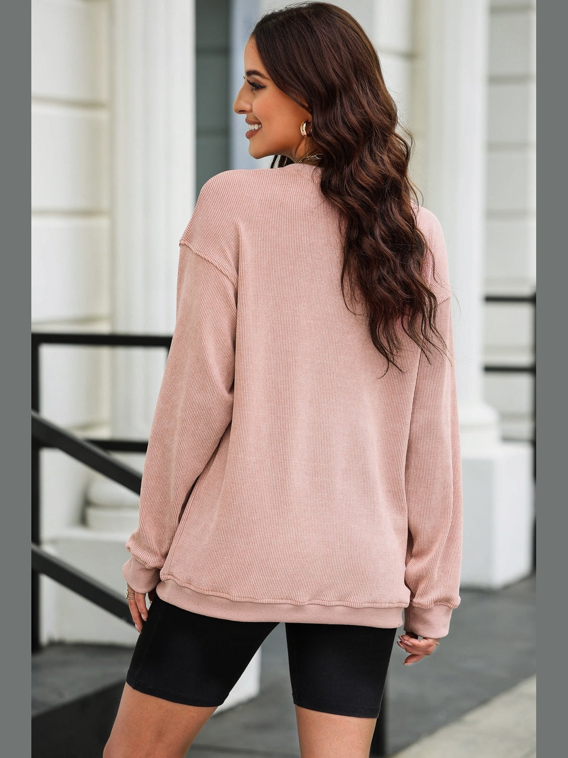 Women Sequin Candy Cane Round Neck Christmas Sweatshirt