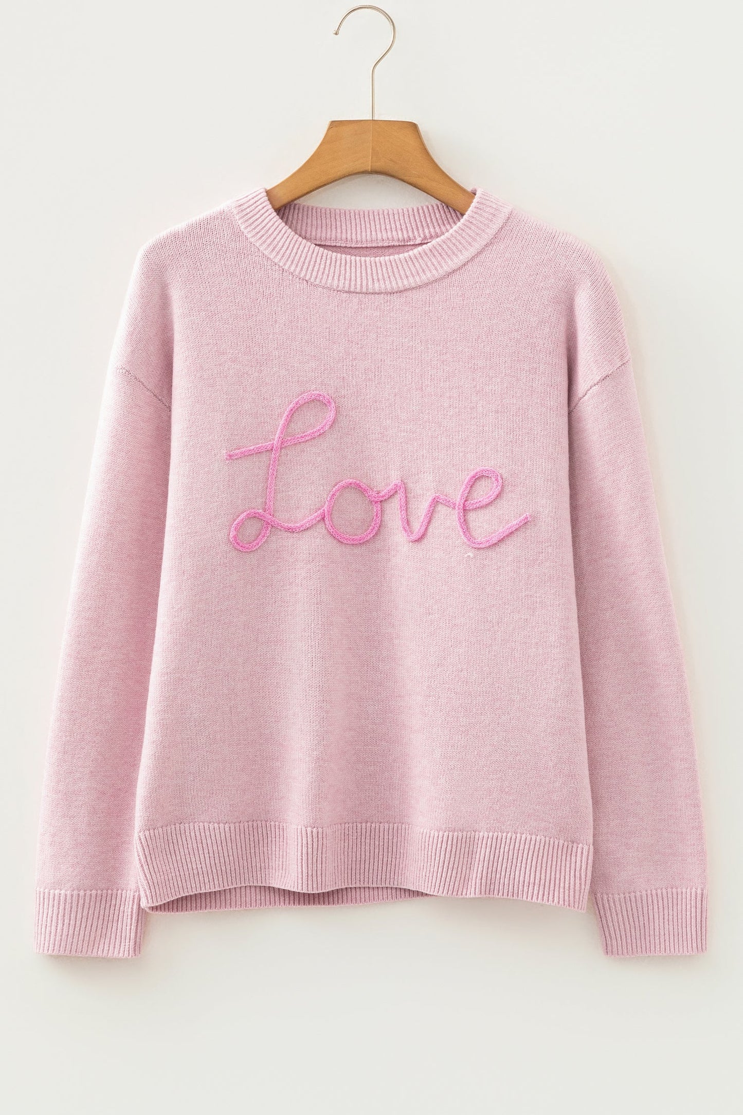 Corded Knit Love Script Graphic Baggy Sweater