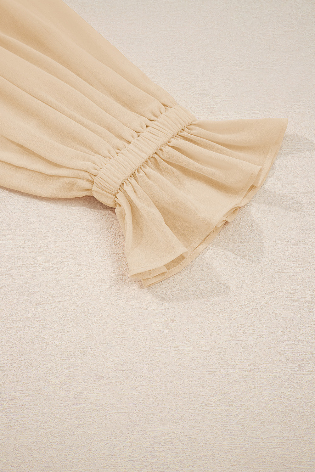 Solid Chiffon Pleated Ruffle Long Sleeve Blouse