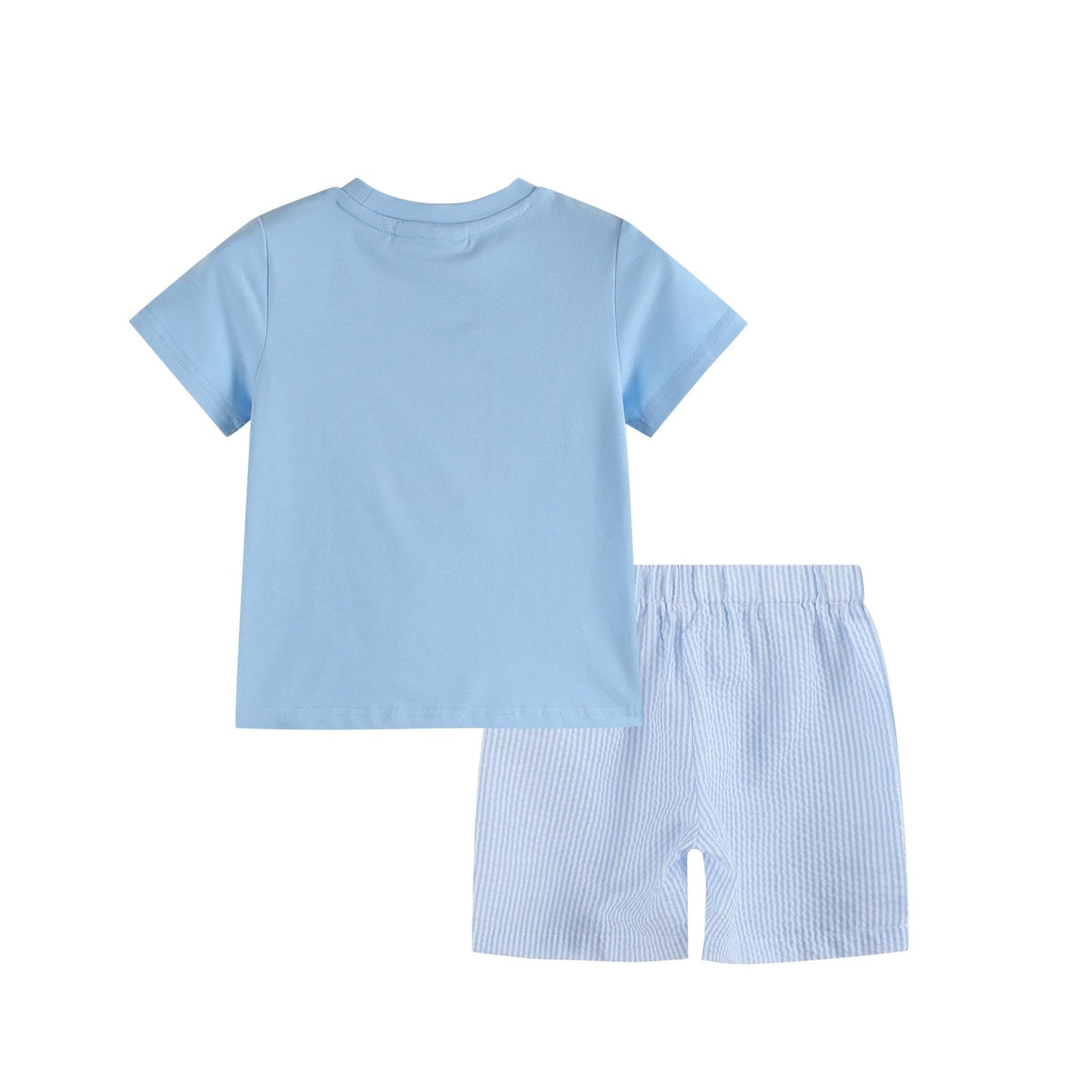 Blue Easter Train T-Shirt and Seersucker Shorts Set