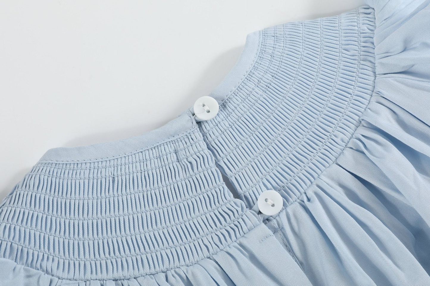 Blue Floral Crosses Smocked Bishop Dress