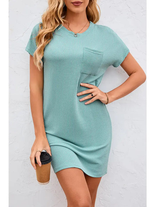 Women's Ribbed Short Sleeve Dress- TWO COLORS