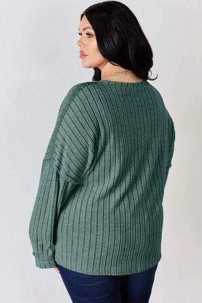 Basic Bae Full Size Ribbed Half Button Long Sleeve T-Shirt | Bona Fide Fashion