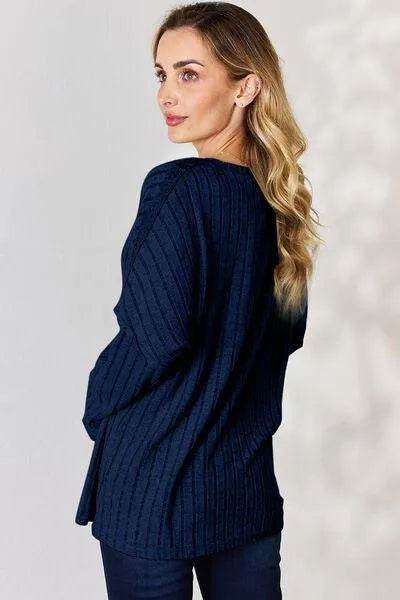 Basic Bae Full Size Ribbed Half Button Long Sleeve T-Shirt | Bona Fide Fashion