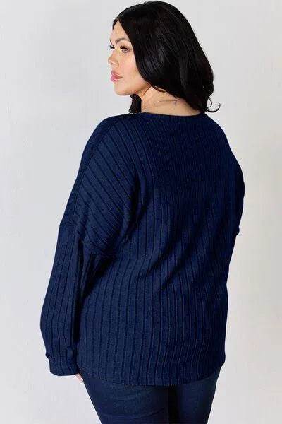 Basic Bae Full Size Ribbed Half Button Long Sleeve T-Shirt | Bona Fide Fashion