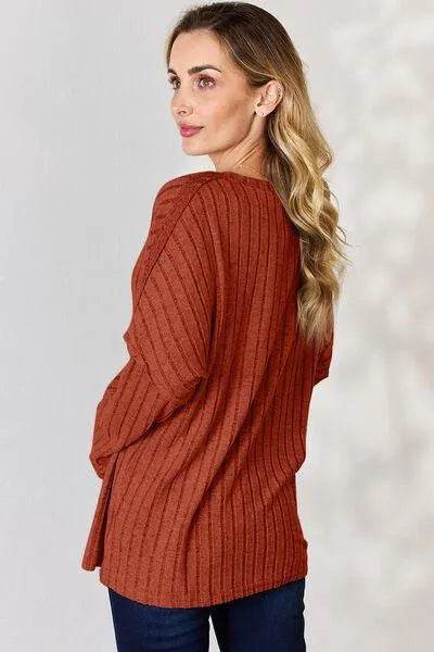 Basic Bae Full Size Ribbed Half Button Long Sleeve T-Shirt | Bona Fide Fashion