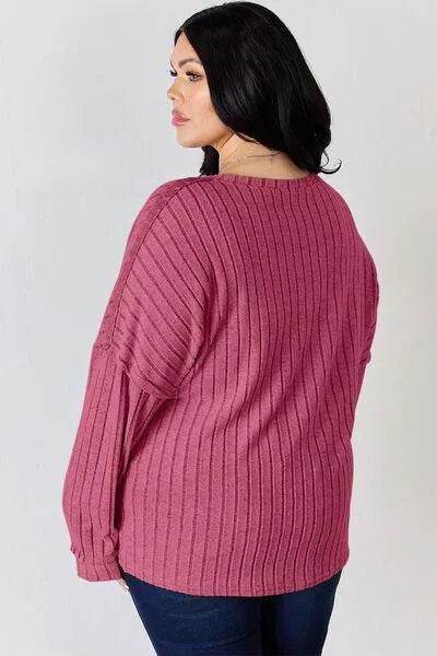 Basic Bae Full Size Ribbed Half Button Long Sleeve T-Shirt | Bona Fide Fashion