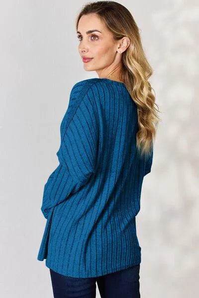 Basic Bae Full Size Ribbed Half Button Long Sleeve T-Shirt | Bona Fide Fashion