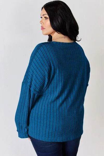 Basic Bae Full Size Ribbed Half Button Long Sleeve T-Shirt | Bona Fide Fashion