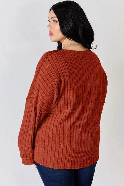 Basic Bae Full Size Ribbed Half Button Long Sleeve T-Shirt | Bona Fide Fashion
