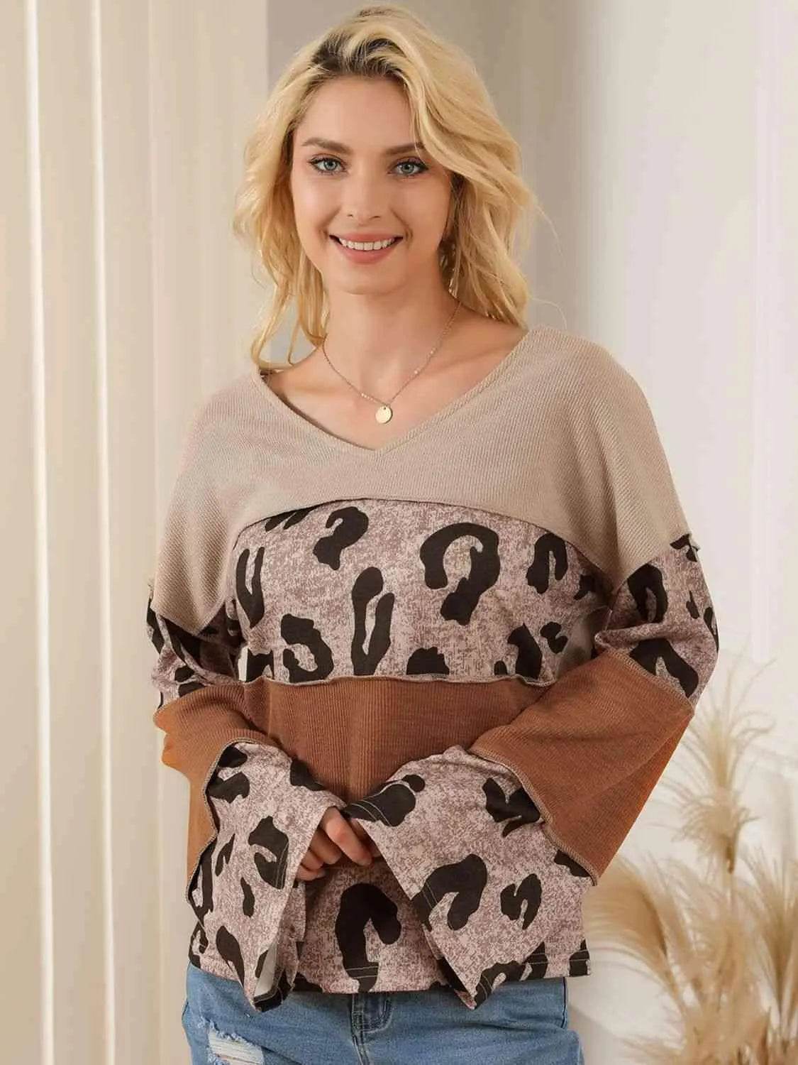Color Block Leopard V-Neck Blouse | Bold & Trendy – Bona Fide Fashion