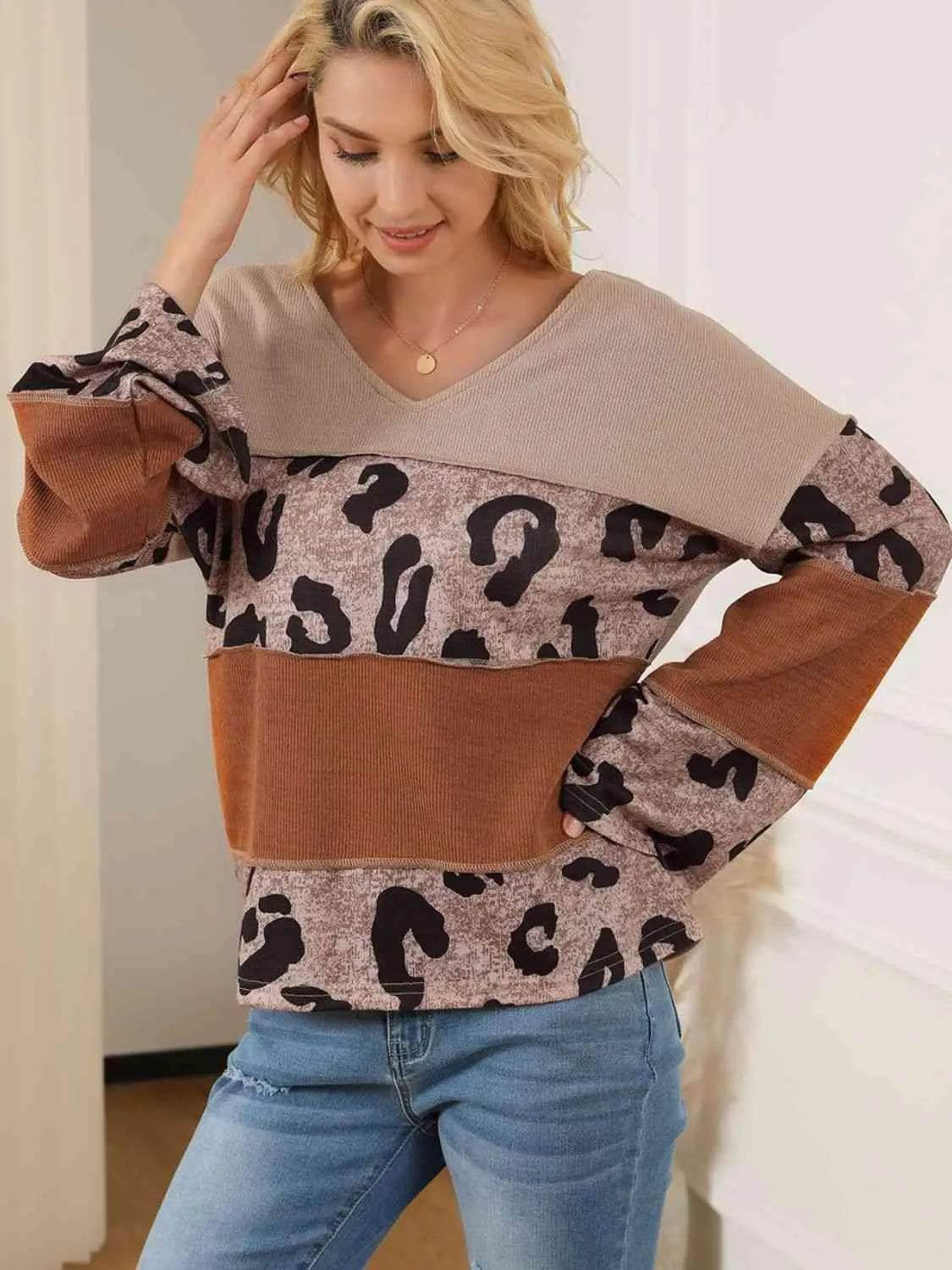 Color Block Leopard V-Neck Blouse | Bold & Trendy – Bona Fide Fashion