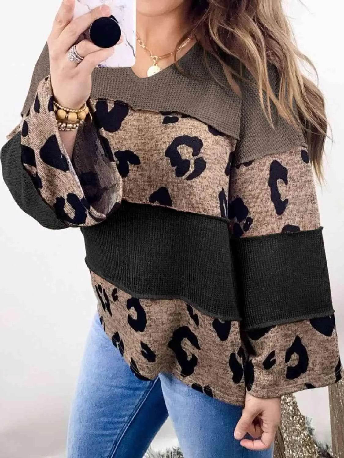 Color Block Leopard V-Neck Blouse | Bold & Trendy – Bona Fide Fashion