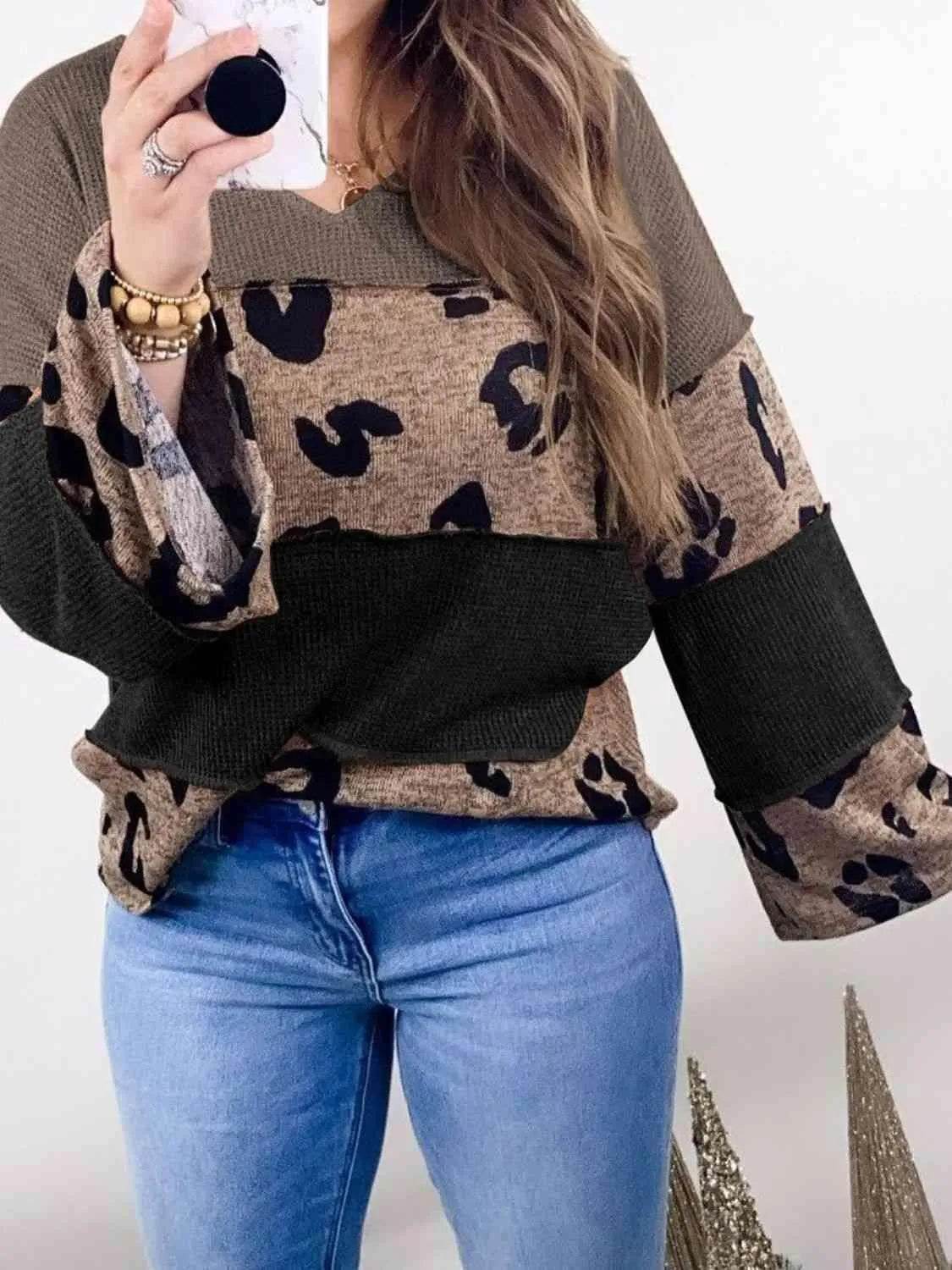 Color Block Leopard V-Neck Blouse | Bold & Trendy – Bona Fide Fashion
