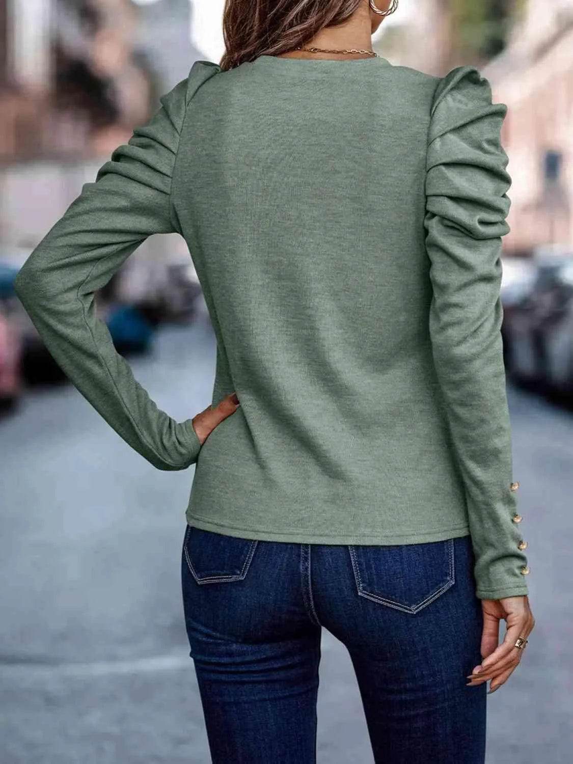 Decorative Button Puff Sleeve T-Shirt | Feminine & Trendy – Bona Fide Fashion