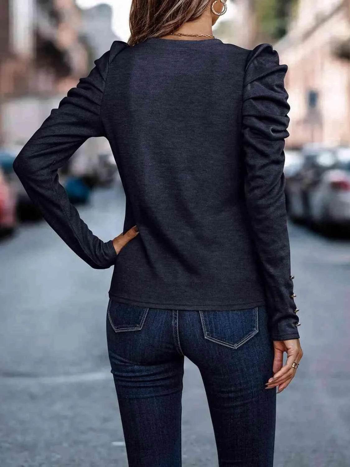 Decorative Button Puff Sleeve T-Shirt | Feminine & Trendy – Bona Fide Fashion