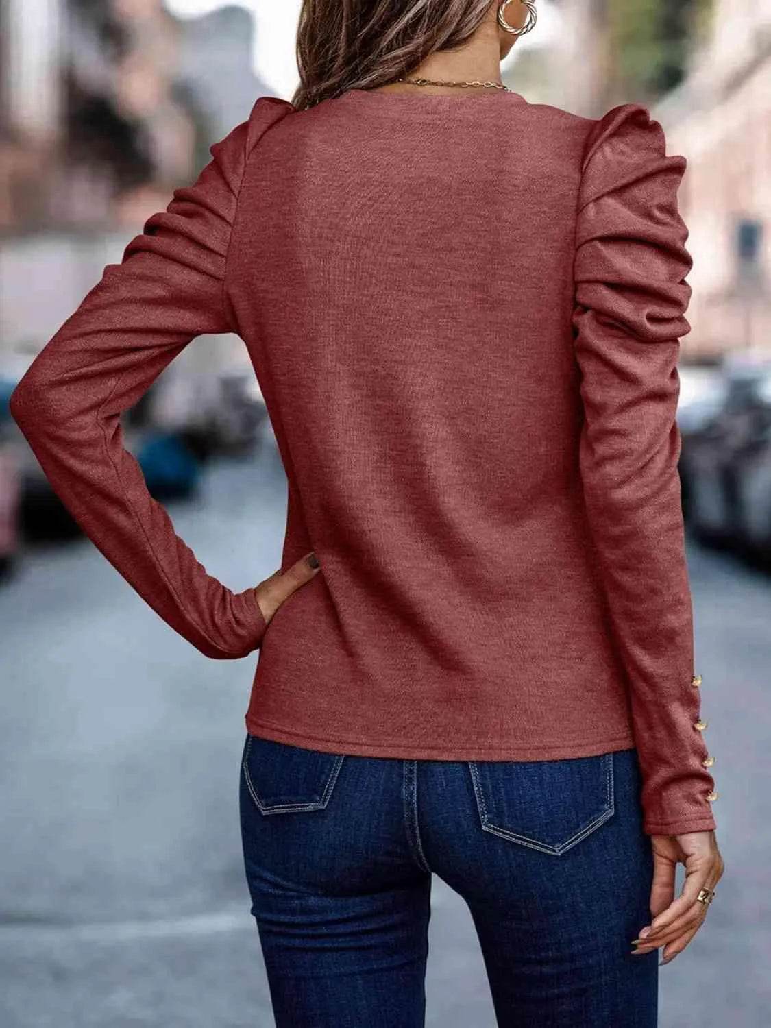 Decorative Button Puff Sleeve T-Shirt | Feminine & Trendy – Bona Fide Fashion