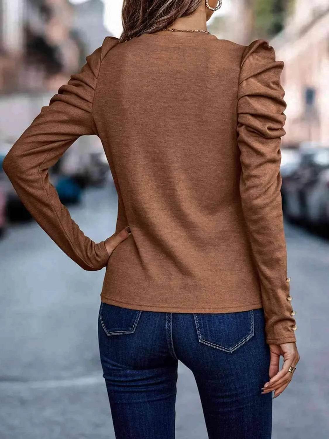Decorative Button Puff Sleeve T-Shirt | Feminine & Trendy – Bona Fide Fashion