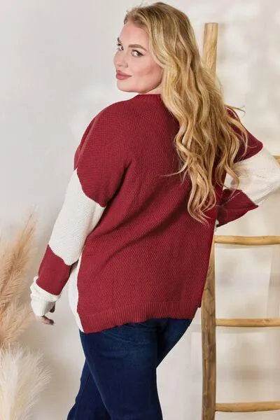 Bona Fide Fashion - Full Size Color Block Dropped Shoulder Knit Top - Women Fashion