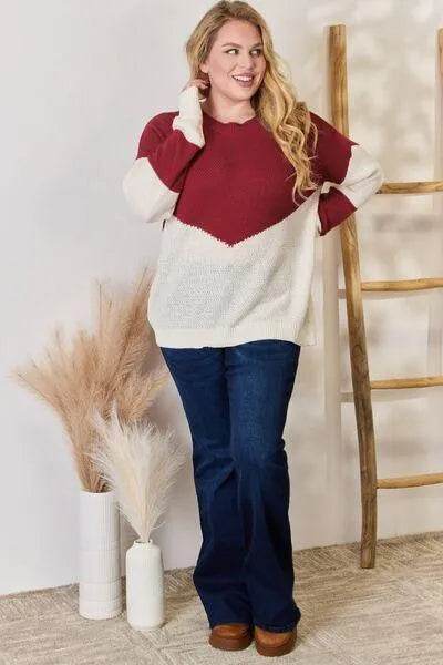 Bona Fide Fashion - Full Size Color Block Dropped Shoulder Knit Top - Women Fashion