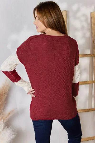 Bona Fide Fashion - Full Size Color Block Dropped Shoulder Knit Top - Women Fashion