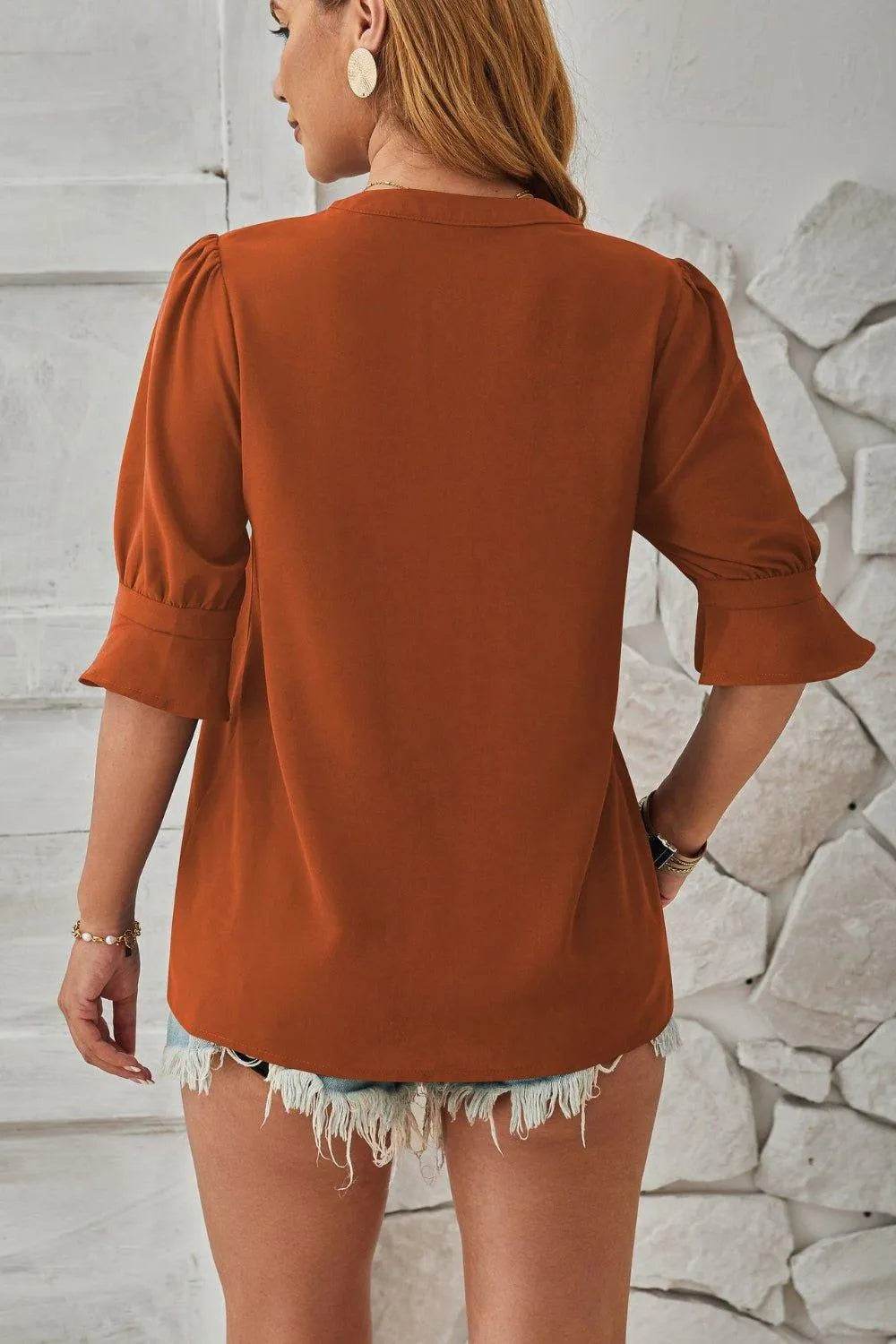 Bona Fide Fashion - Notched Half Sleeve T-Shirt - Women Fashion