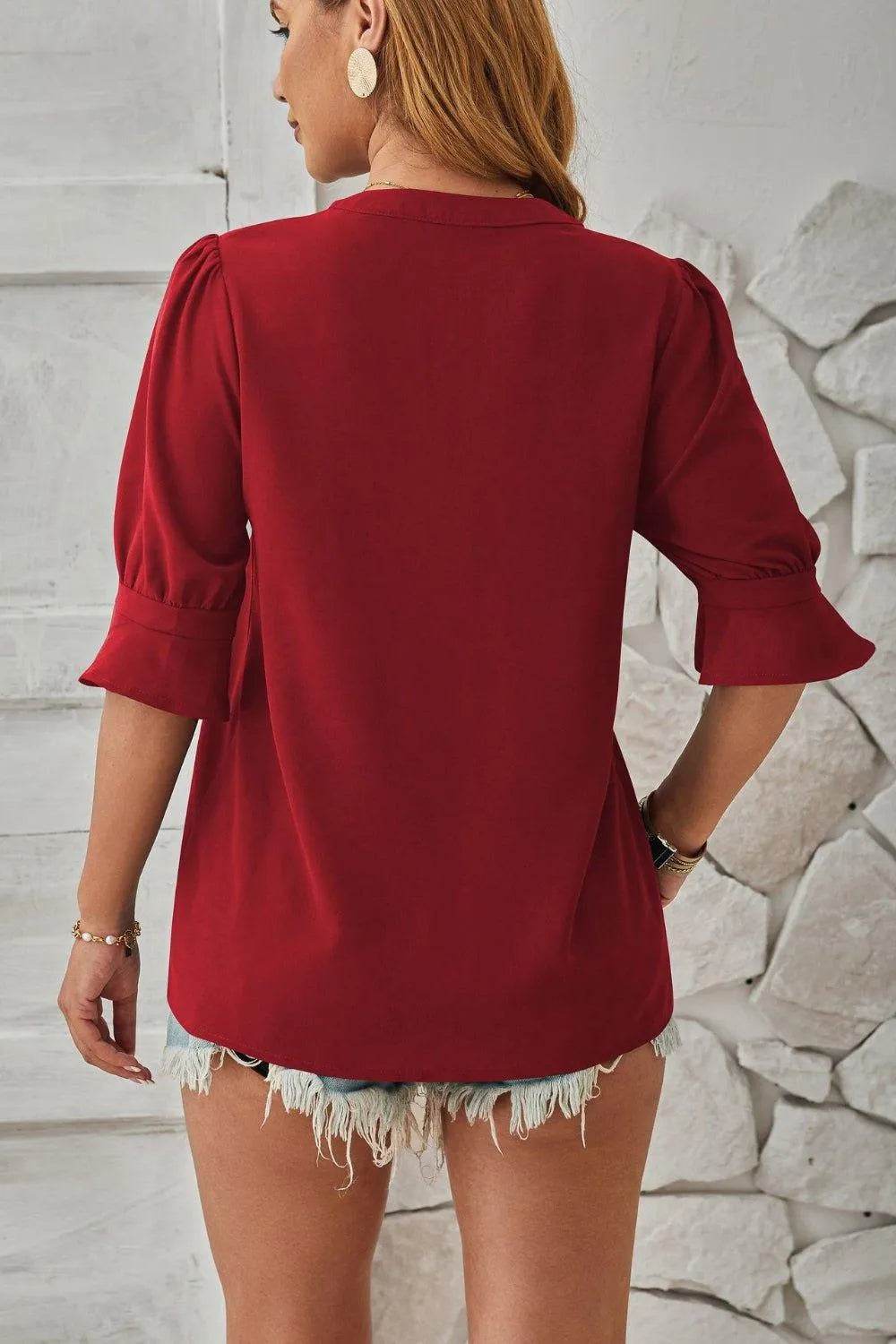 Bona Fide Fashion - Notched Half Sleeve T-Shirt - Women Fashion