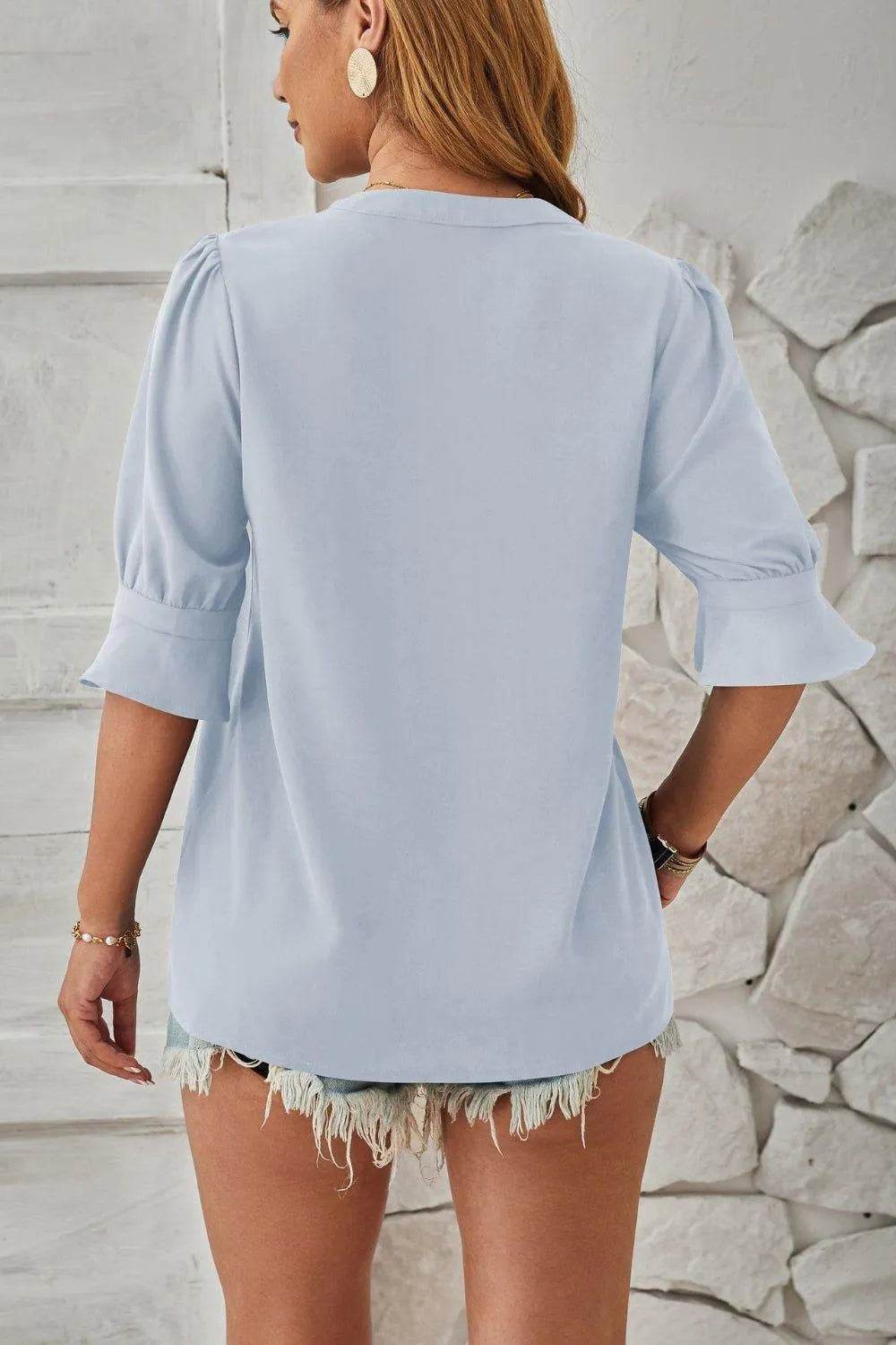 Bona Fide Fashion - Notched Half Sleeve T-Shirt - Women Fashion