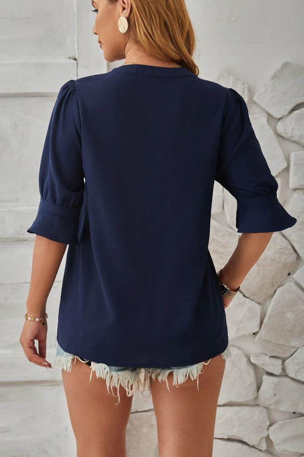 Bona Fide Fashion - Notched Half Sleeve T-Shirt - Women Fashion