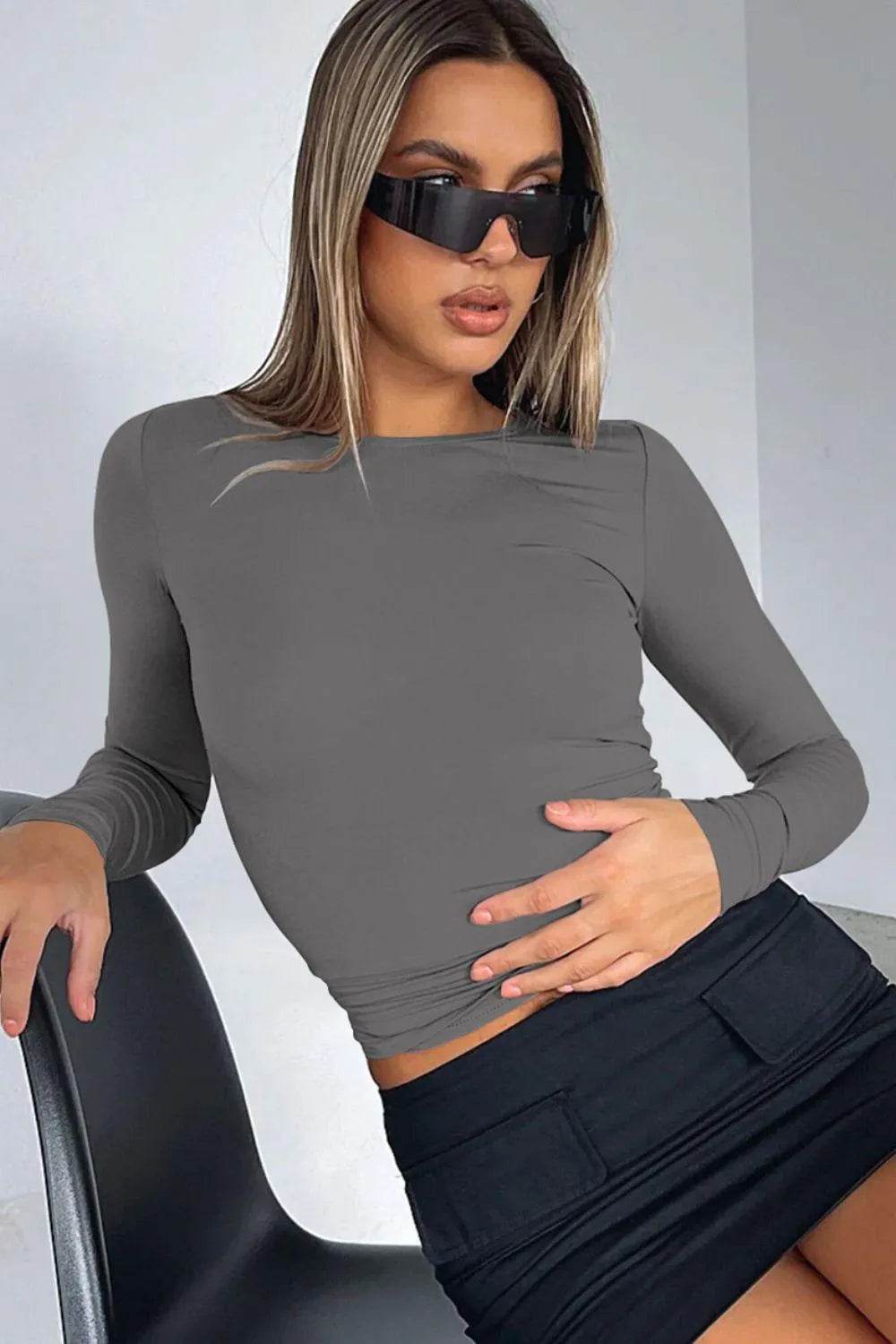 Bona Fide Fashion - Round Neck Long-Sleeve Top - Women Fashion