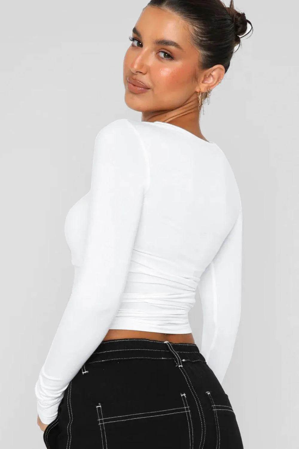 Bona Fide Fashion - Round Neck Long-Sleeve Top - Women Fashion