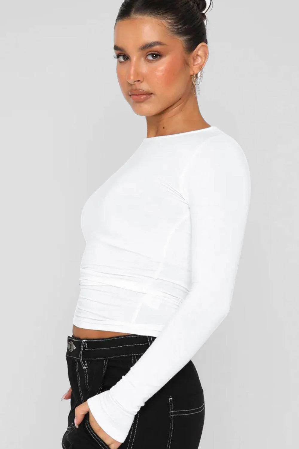 Bona Fide Fashion - Round Neck Long-Sleeve Top - Women Fashion