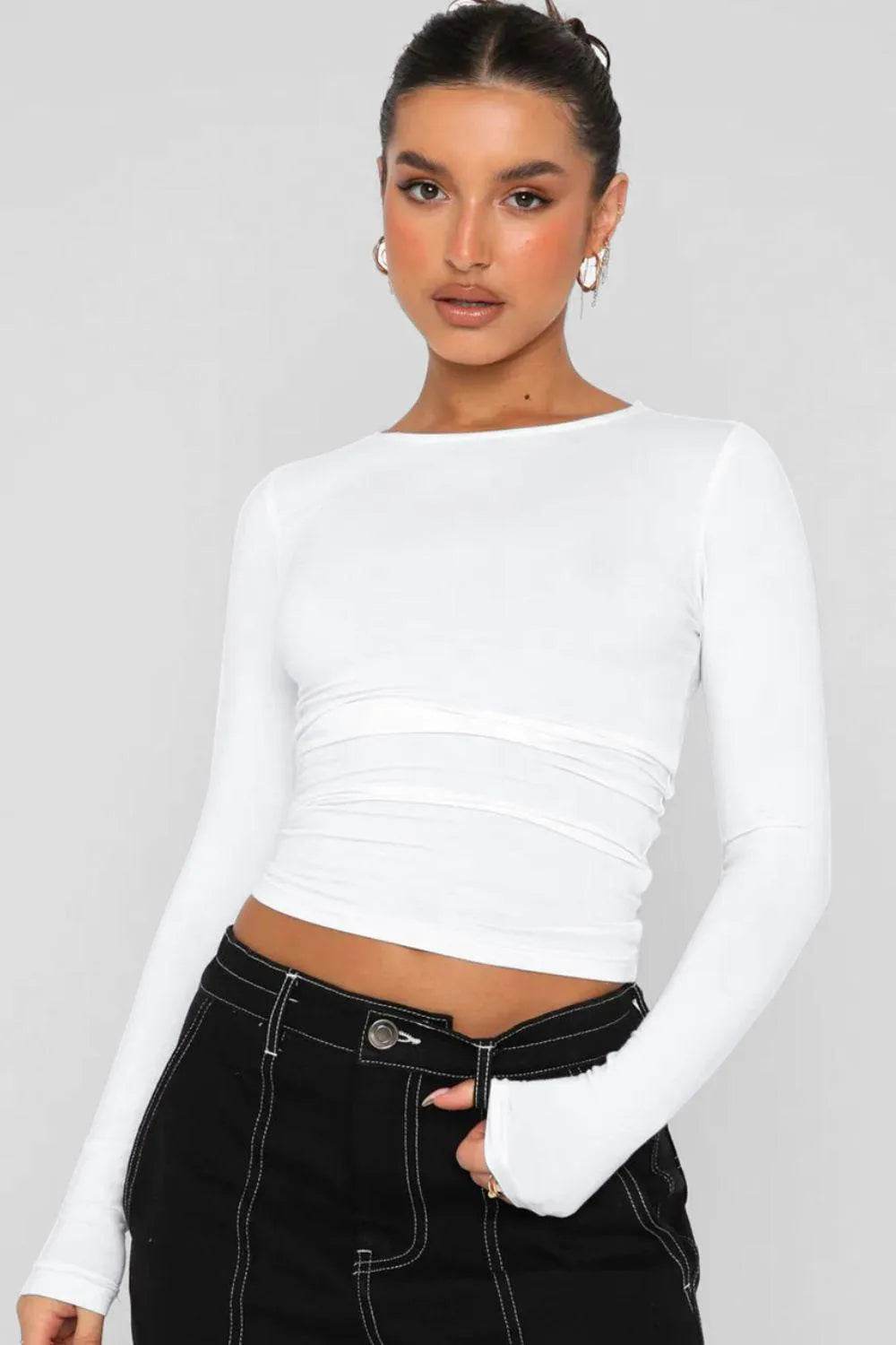 Bona Fide Fashion - Round Neck Long-Sleeve Top - Women Fashion