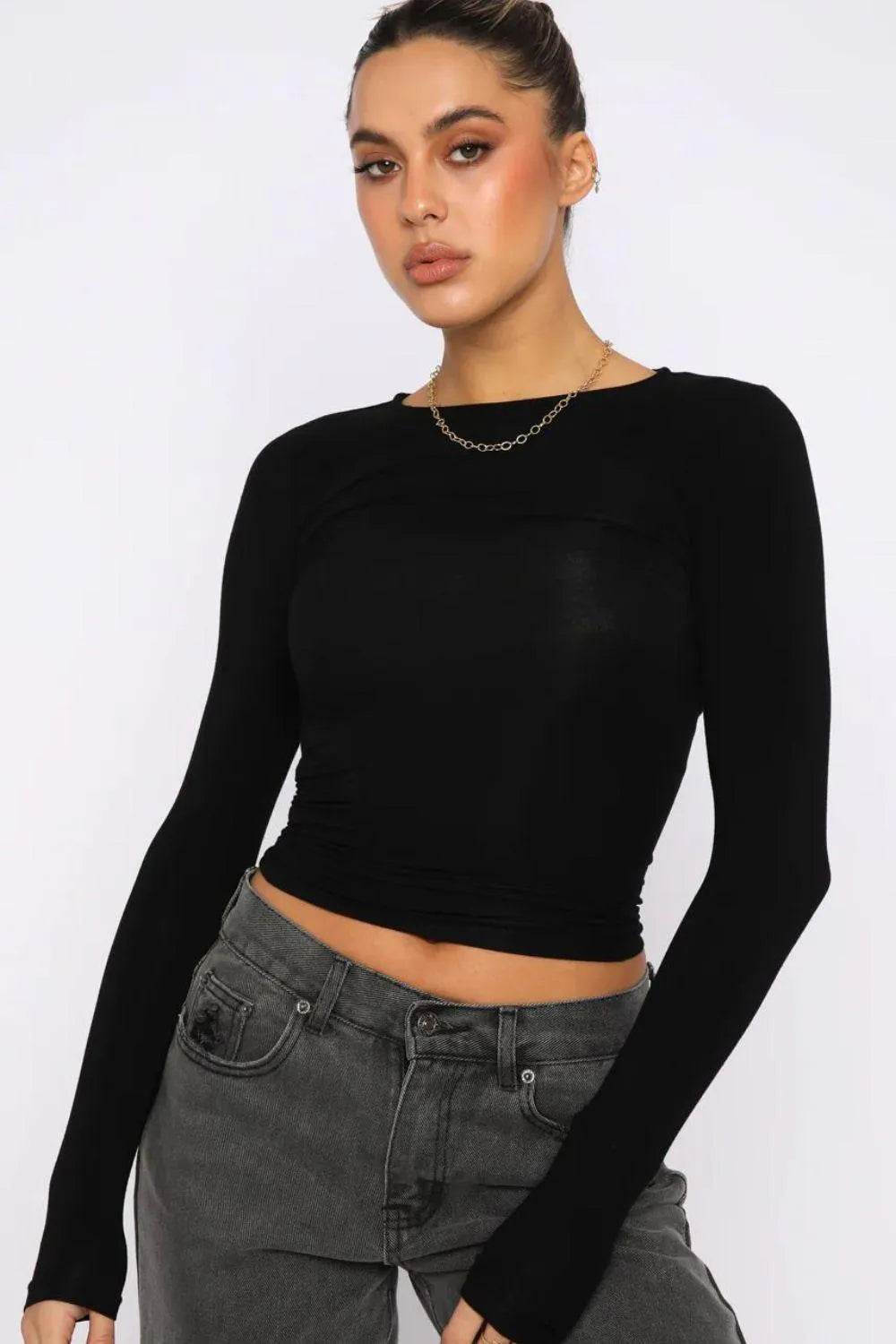 Bona Fide Fashion - Round Neck Long-Sleeve Top - Women Fashion