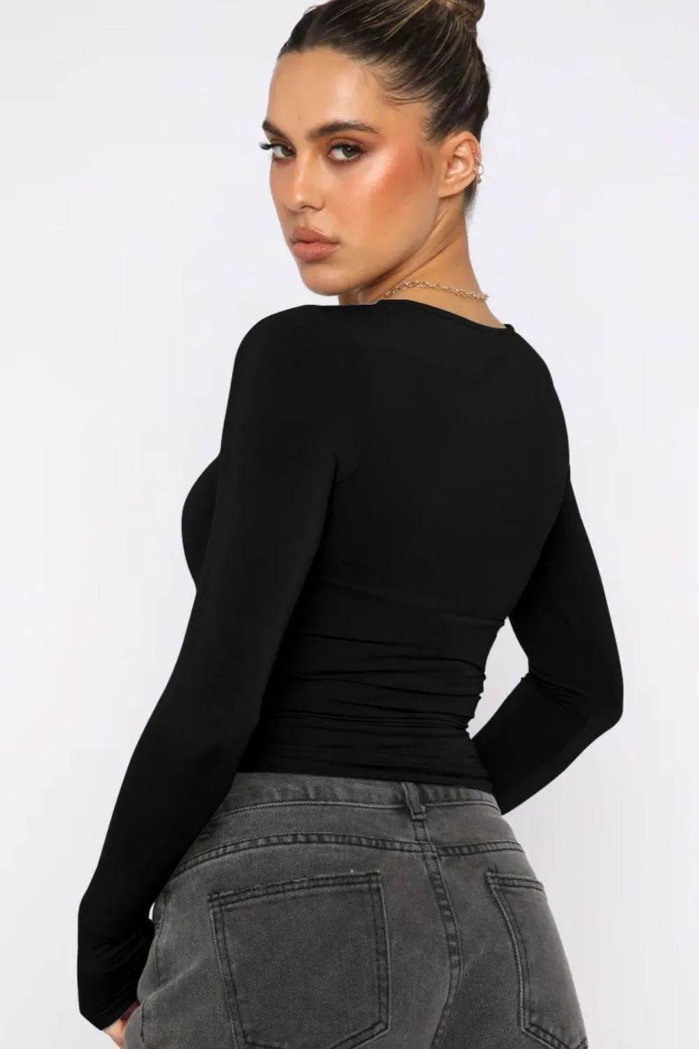 Bona Fide Fashion - Round Neck Long-Sleeve Top - Women Fashion