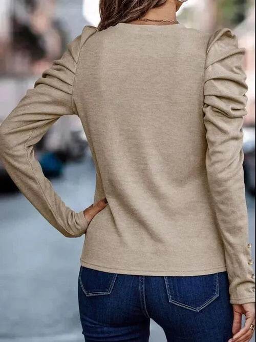 Bona Fide Fashion - Round Neck Puff Sleeve Blouse - Women Fashion