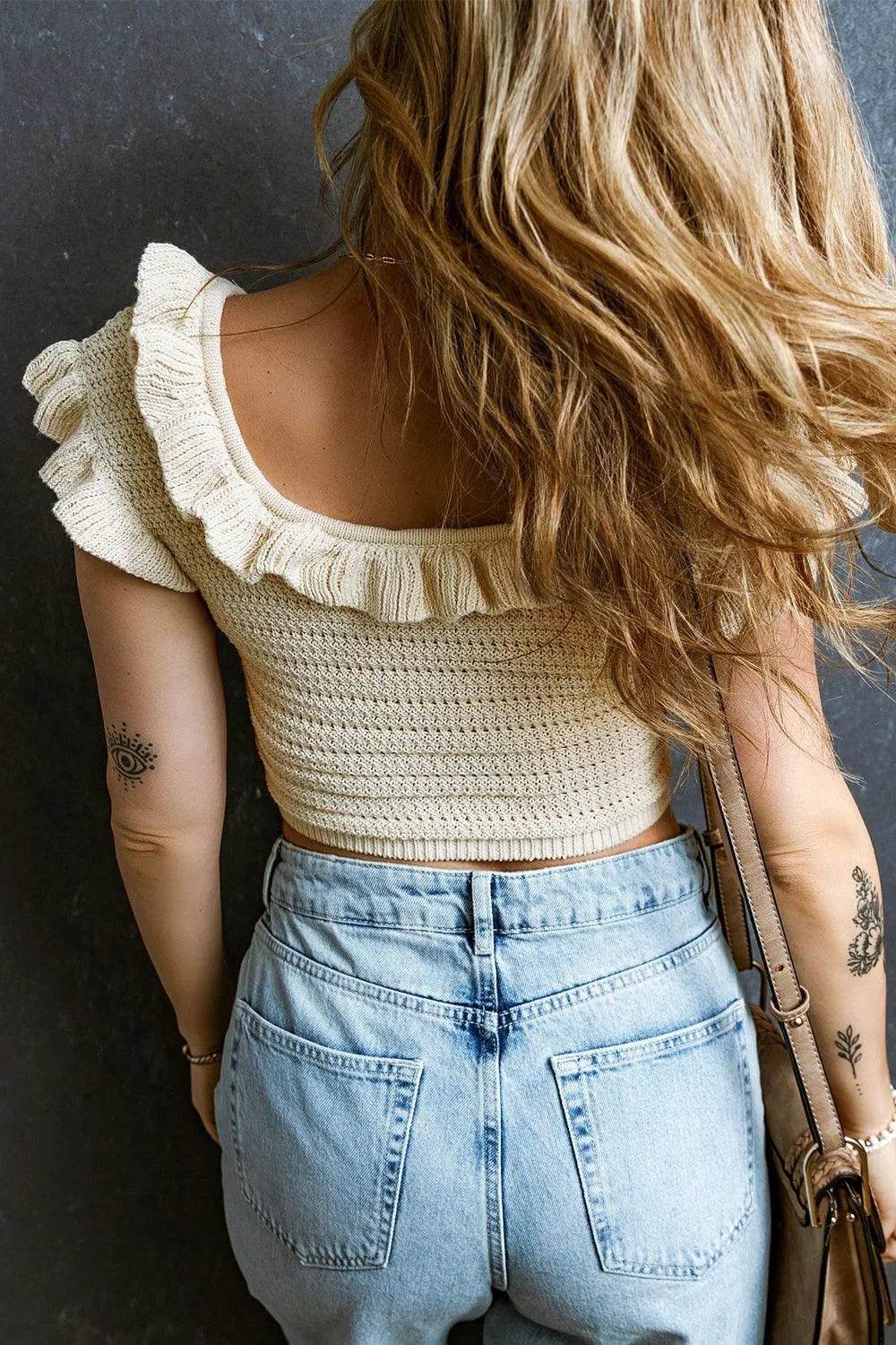 Bona Fide Fashion - Ruffled Scoop Neck Knit Top - Women Fashion