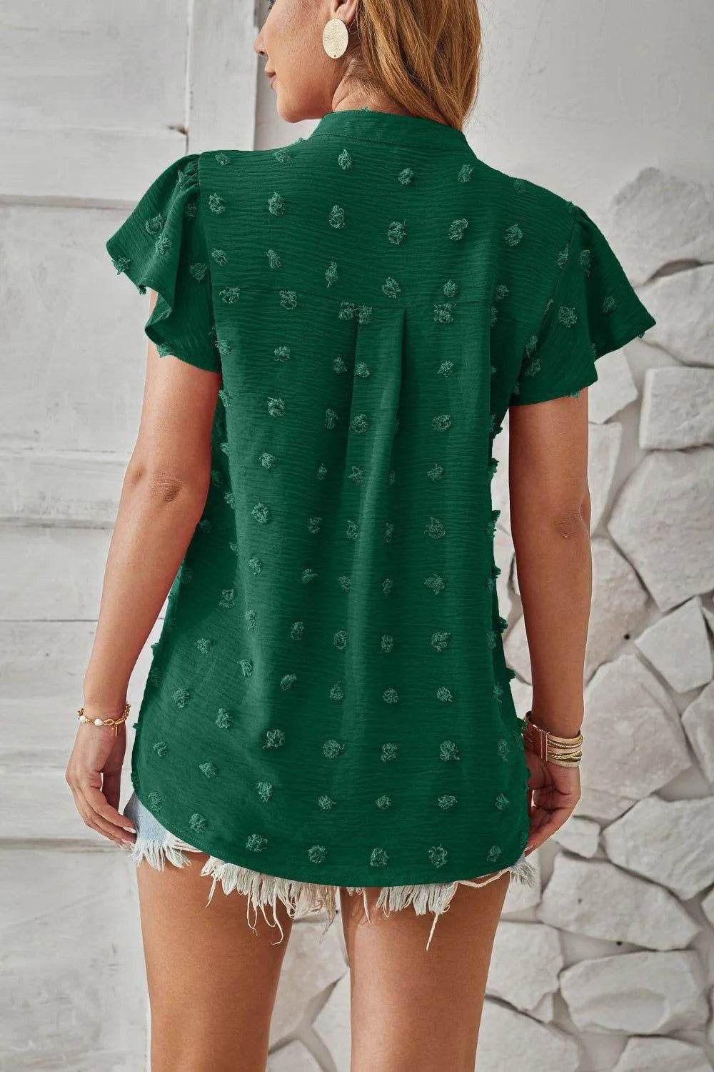 Bona Fide Fashion - Swiss Dot Notched Cap Sleeve T-Shirt - Women Fashion