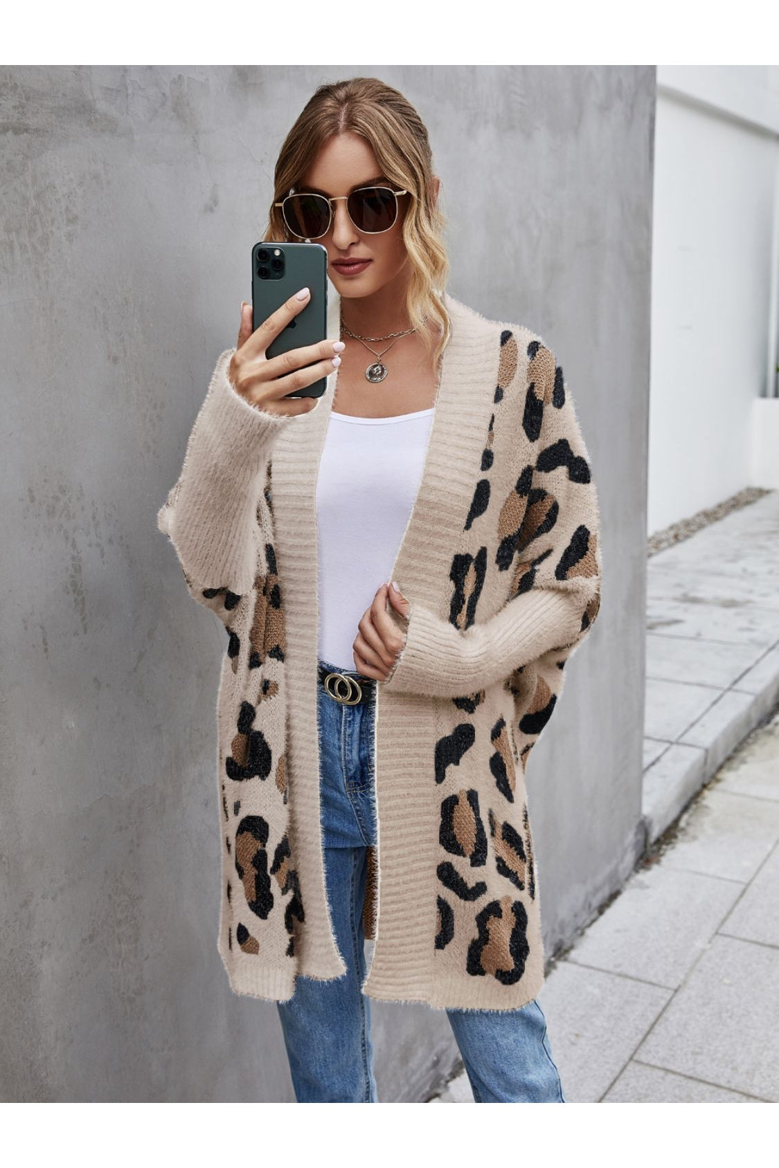 Women Leopard Pattern Fuzzy Cardigan