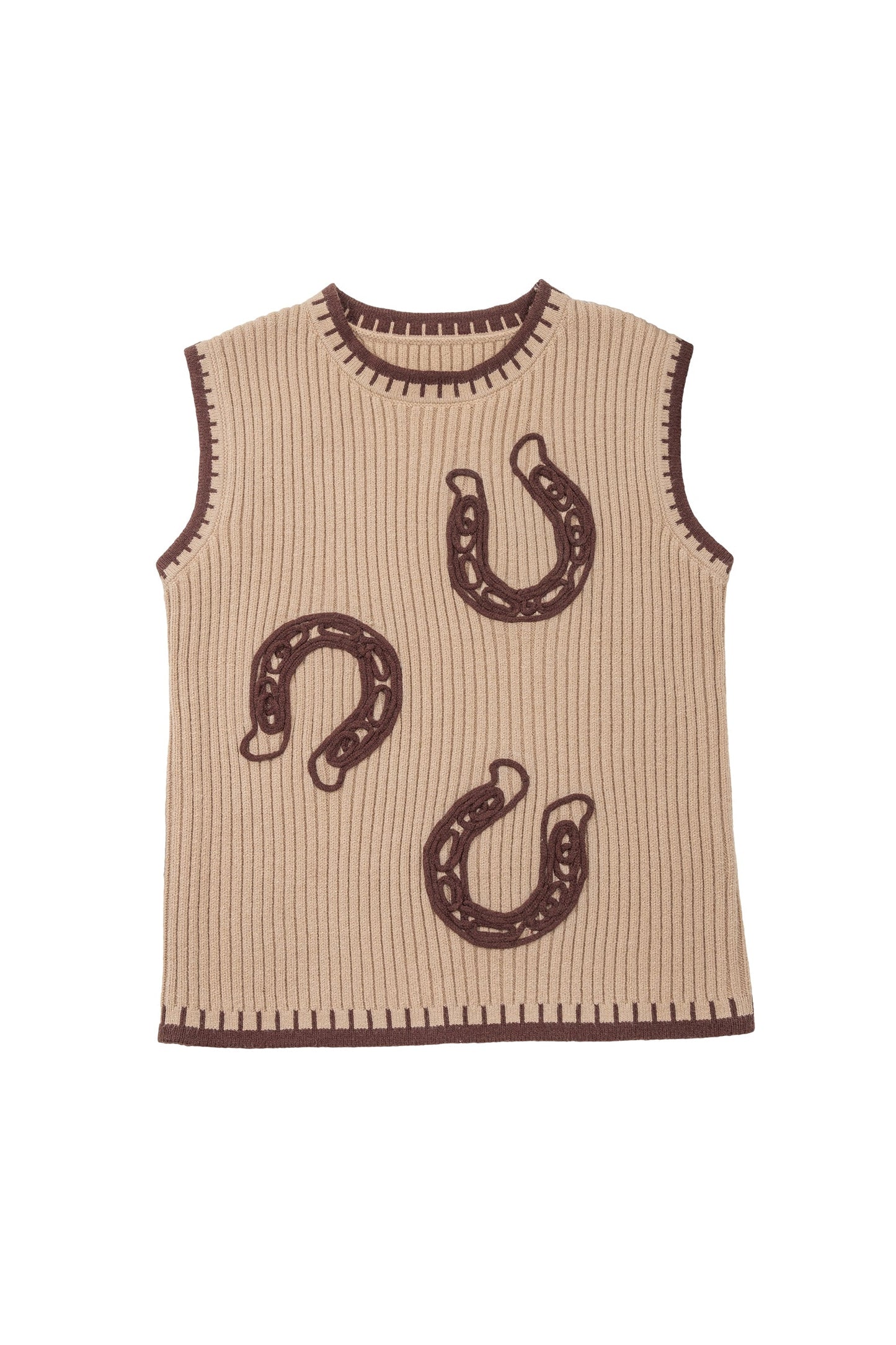 Western Horseshoe Ribbed Knit Sweater Top