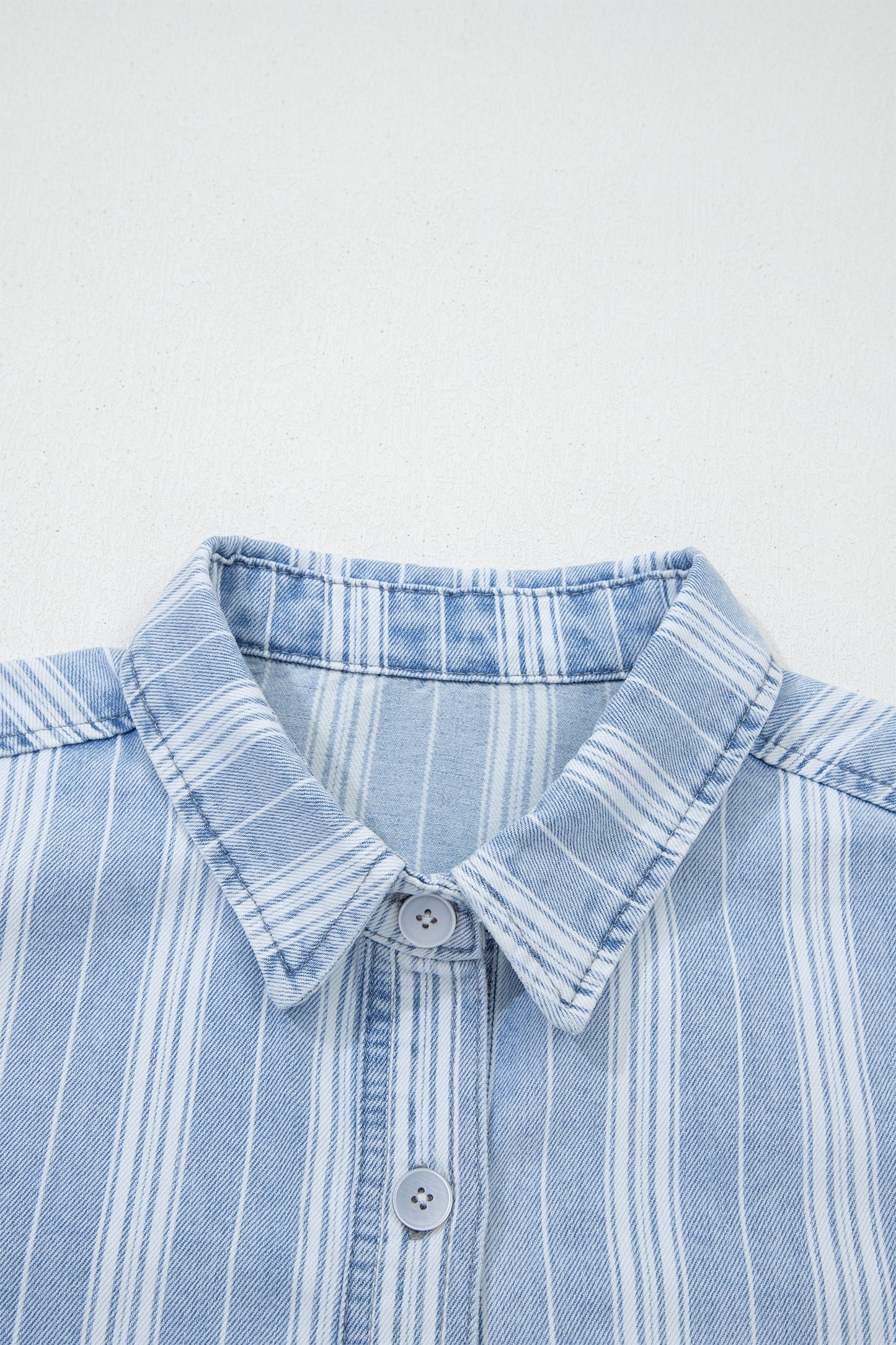 Stripe Denim Chest Pocket Boyfriend Shacket