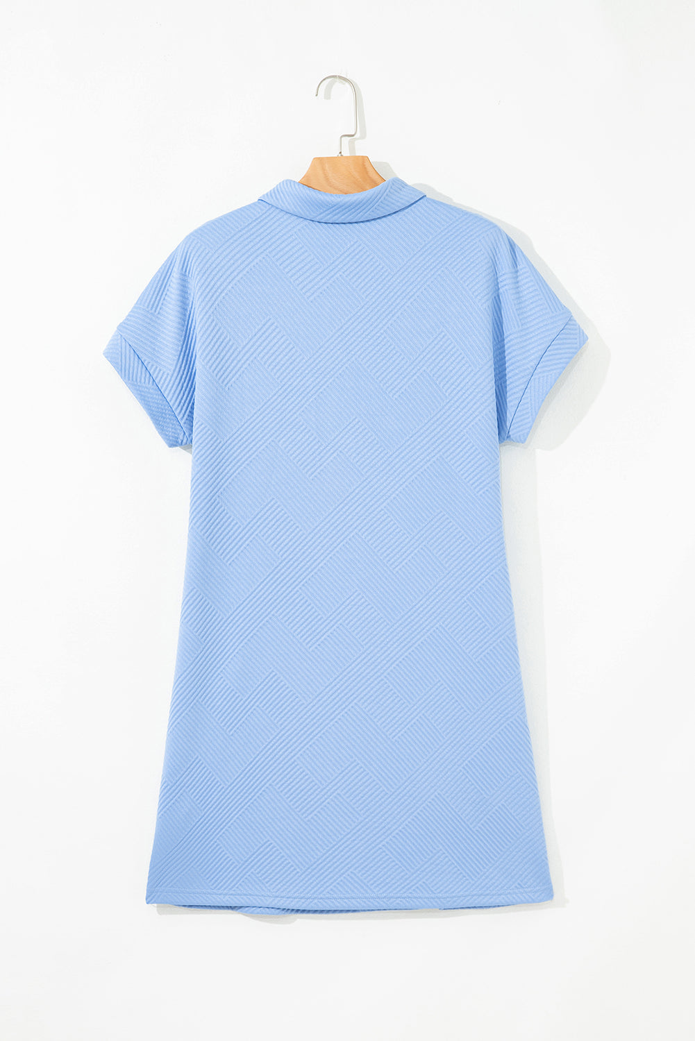 Solid Color Textured Short Sleeve A Line Mini Dress