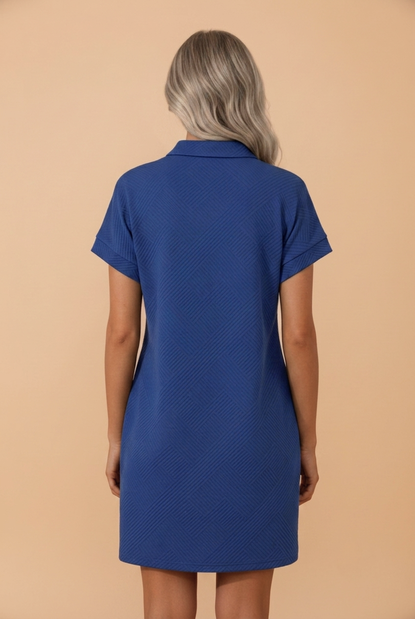 Solid Color Textured Short Sleeve A Line Mini Dress