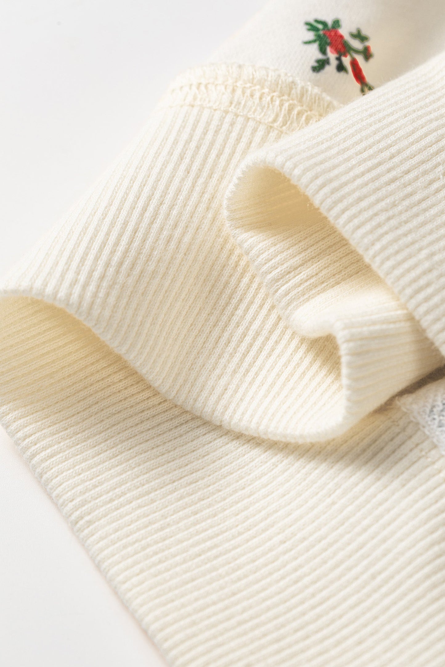 Floral Ribbed High Neck Exposed Hem Baggy Sweatshirt