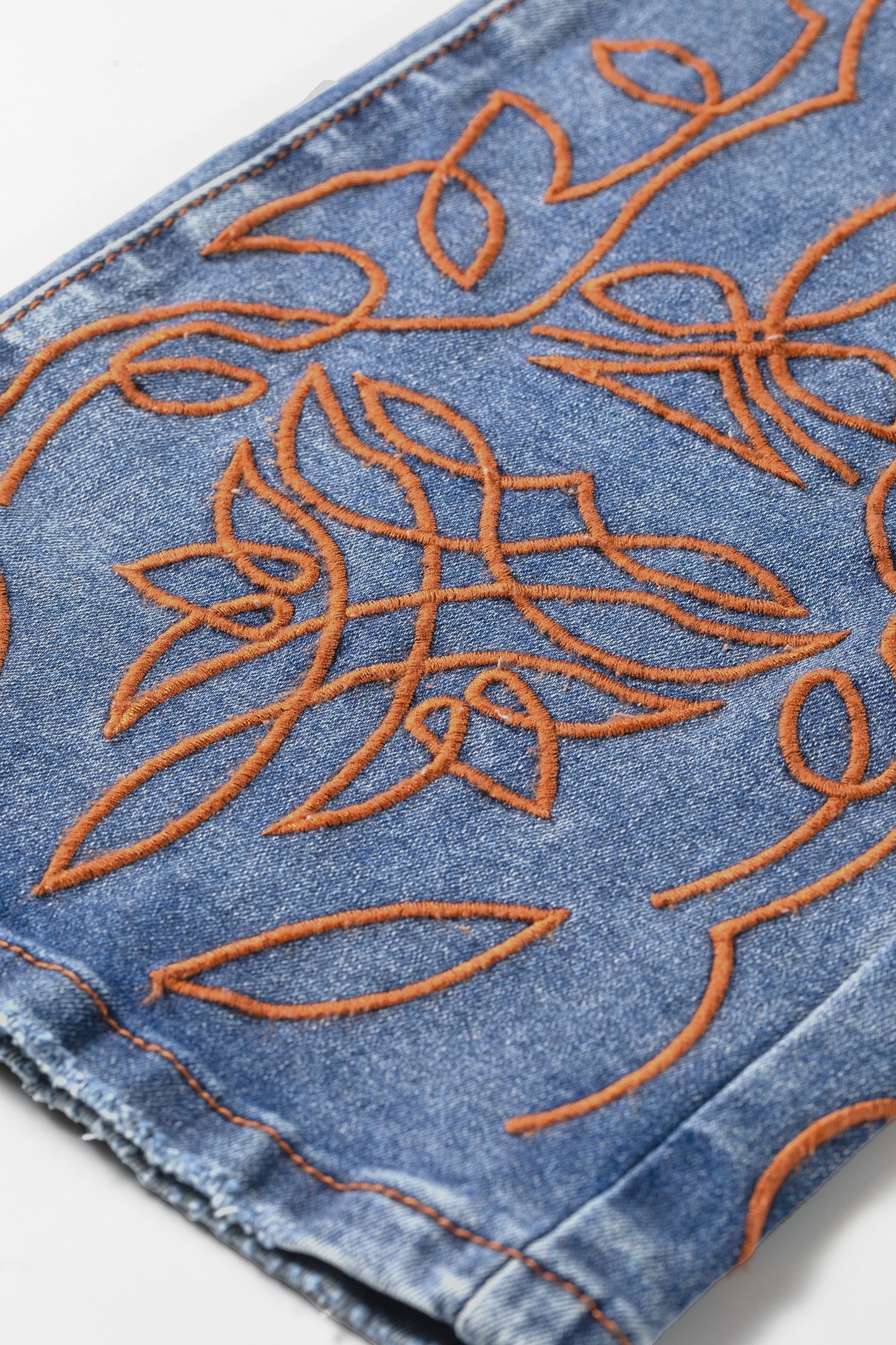Denim Embroidered Flare Leg Jeans w/ Pockets