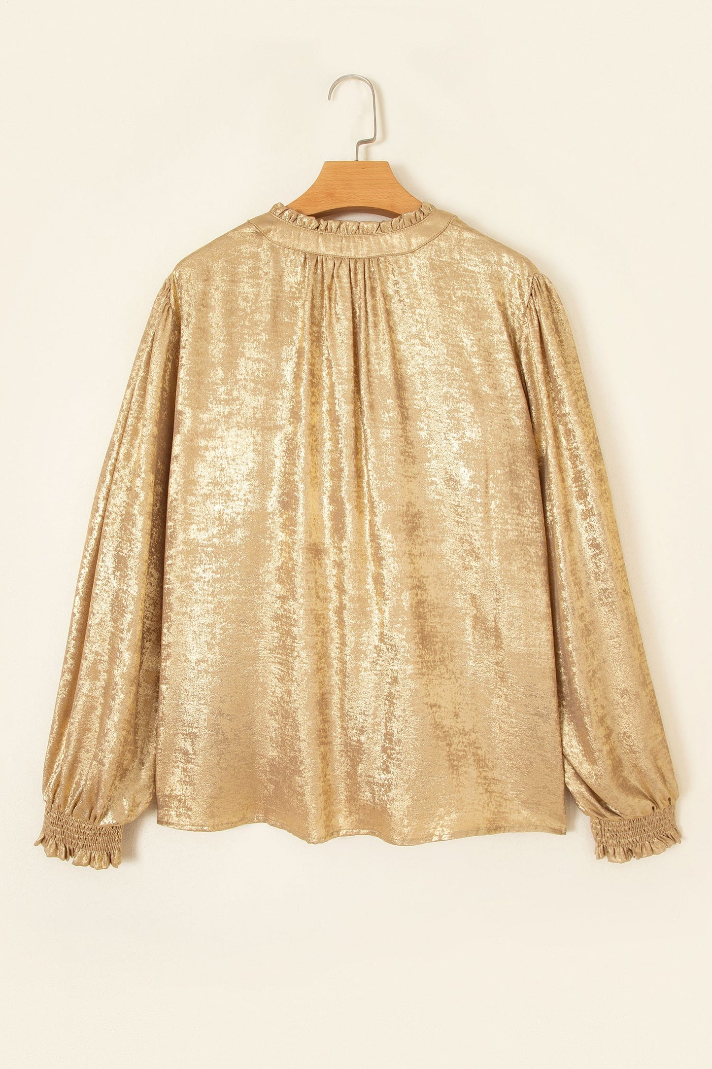 Metallic Tie V-Neck Long Sleeve Blouse